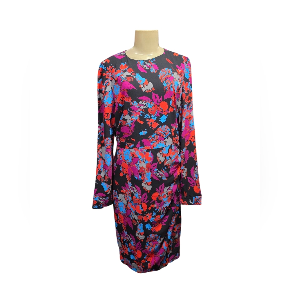 Givenchy Graphic Print Multicolor Floral‎ Long Sleeve Ruched Side Dress Size 40